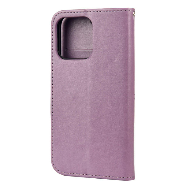 Butterfly Flower Pattern Horizontal Flip Leatherette Case with Holder & Card Slots & Wallet - iPhone 13 Pro Max(Light Purple)