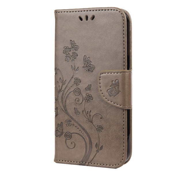 Butterfly Flower Pattern Horizontal Flip Leatherette Case with Holder & Card Slots & Wallet - iPhone 13 Pro Max(Grey)