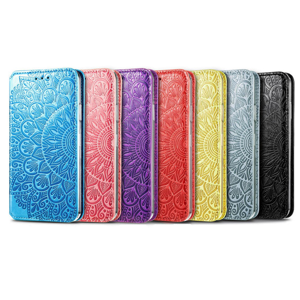 iPhone 13 Pro Max Blooming Mandala Embossed Pattern Magnetic Horizontal Flip Leather Case with Holder & Card Slots & Wallet(Grey)