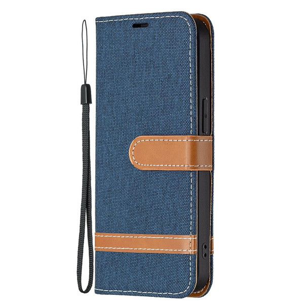 Color Matching Denim Texture Horizontal Flip Leatherette Case with Holder & Card Slots & Wallet & Lanyard - iPhone 13 Pro(Dark Blue)