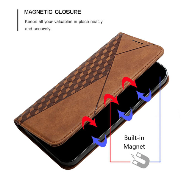 Diamond Pattern Splicing Skin Feel Magnetic Horizontal Flip Leatherette Case with Card Slots & Holder & Wallet - iPhone 12 / 12 Pro(Brown)