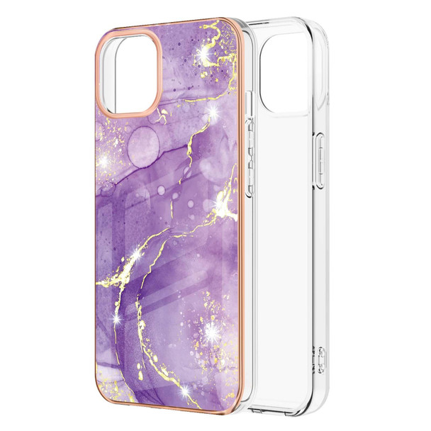 Electroplating Marble Pattern Dual-side IMD TPU Shockproof Case - iPhone 13 Pro Max(Purple 002)