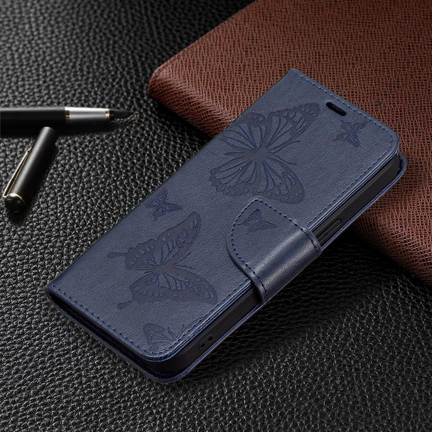 Embossing Two Butterflies Pattern Horizontal Flip PU Leatherette Case with Holder & Card Slot & Wallet & Lanyard - iPhone 13 mini(Blue)