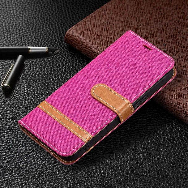 Color Matching Denim Texture Horizontal Flip Leatherette Case with Holder & Card Slots & Wallet & Lanyard - iPhone 13 Pro(Rose Red)