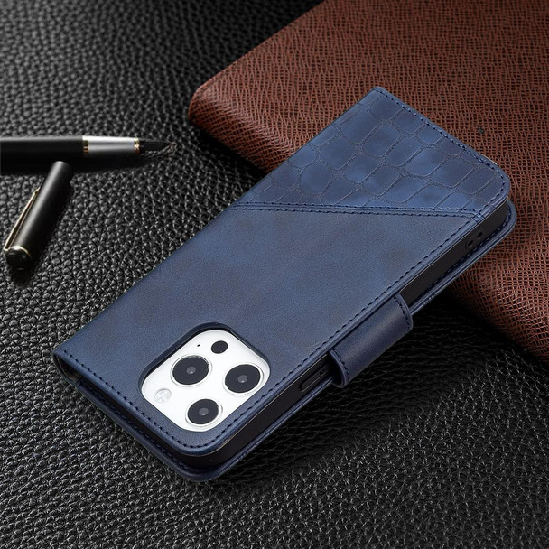 iPhone 13 Pro Matching Color Crocodile Texture Horizontal Flip PU Leather Case with Wallet & Holder & Card Slots(Blue)