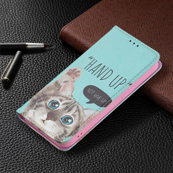Colored Drawing Pattern Invisible Magnetic Horizontal Flip PU Leatherette Case with Holder & Card Slots & Wallet - iPhone 13 Pro Max(Cat)