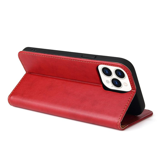 Fierre Shann PU Leatherette Texture Horizontal Flip Leatherette Case with Holder & Card Slots & Wallet - iPhone 13 Pro(Red)