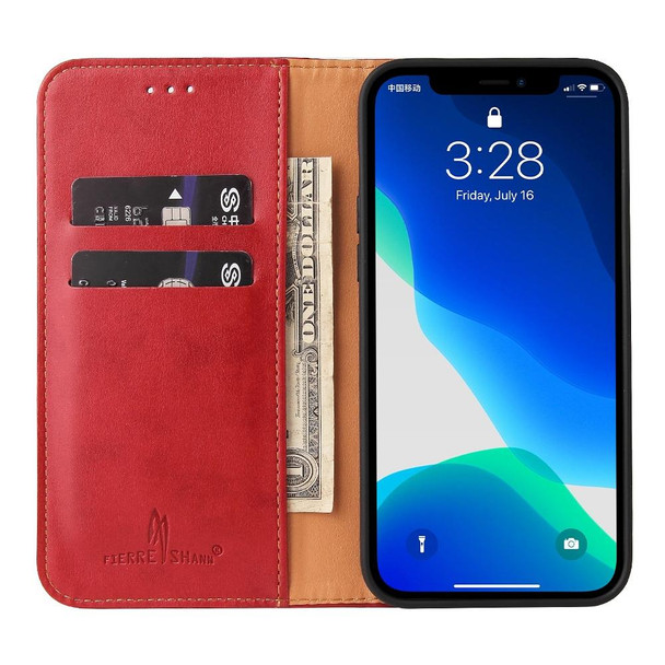 Fierre Shann PU Leatherette Texture Horizontal Flip Leatherette Case with Holder & Card Slots & Wallet - iPhone 13 Pro(Red)