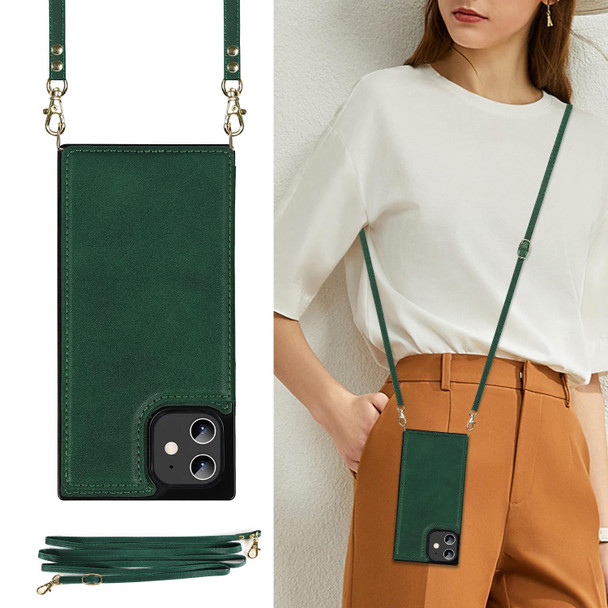 Cross-body Square Double Buckle Flip Card Bag TPU+PU Case with Card Slots & Wallet & Photo & Strap - iPhone 12 mini(Green)