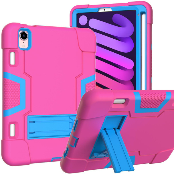 Contrast Color Robot Shockproof Silicone + PC Protective Tablet Case with Holder & Pen Slot - iPad mini 6(Rose Red Blue)