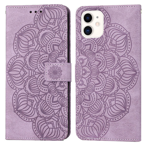 Mandala Embossed Flip Leather Phone Case - iPhone 12 mini(Purple)