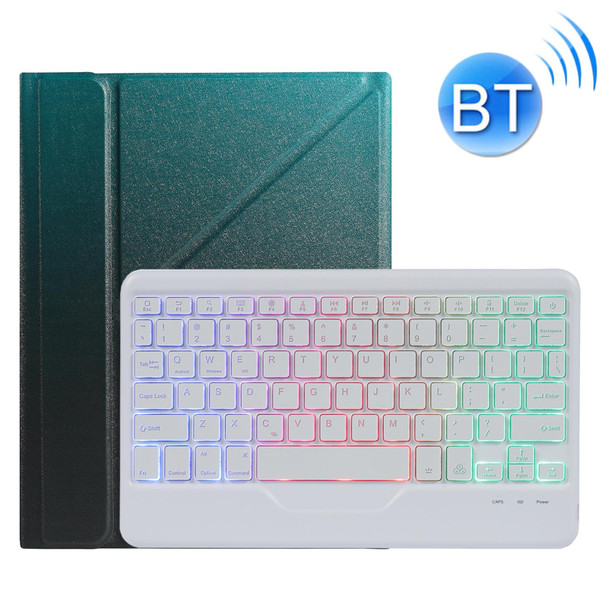B07S Splittable Backlight Bluetooth Keyboard Leatherette Tablet Case with Triangle Holder & Pen Slot - iPad 9.7 2018 & 2017 / Pro 9.7 / Air 2(Gradient Dark Green)