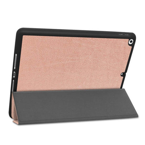 iPad 10.2 2021 / 2020 / 2019 Custer Texture Horizontal Flip Smart TPU Leather Case with Sleep / Wake-up Function & Three-folding Holder & Pen Slot(Rose Gold)