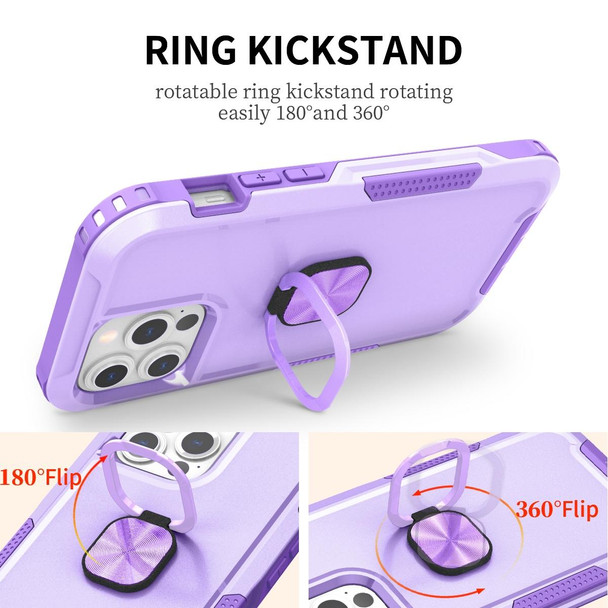 3 in 1 PC + TPU Phone Case with Ring Holder - iPhone 13 Pro(Purple)