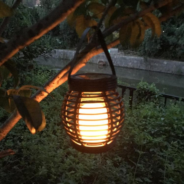 51 LEDs Hanging Cage Table Lamp Outdoor Woven Rattan Basket Lamp Solar Flame Lamp