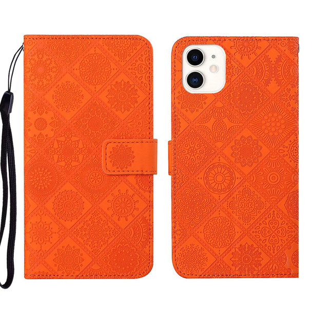 Ethnic Style Embossed Pattern Leatherette Phone Case - iPhone 13(Orange)