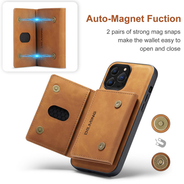 DG.MING M2 Series 3-Fold Card Bag + Magnetic Shockproof Case with Wallet & Holder Function - iPhone 13 Pro(Brown)