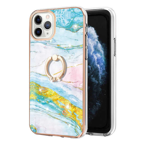 Electroplating Marble Pattern IMD TPU Shockproof Case with Ring Holder - iPhone 11 Pro Max(Green 004)