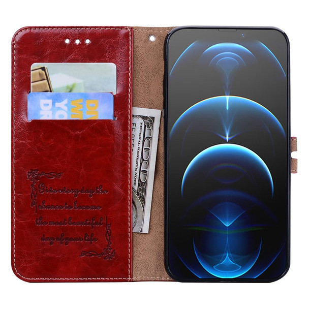 Business Style Oil Wax Texture Horizontal Flip Leatherette Case with Holder & Card Slots & Wallet - iPhone 13 Pro(Red)