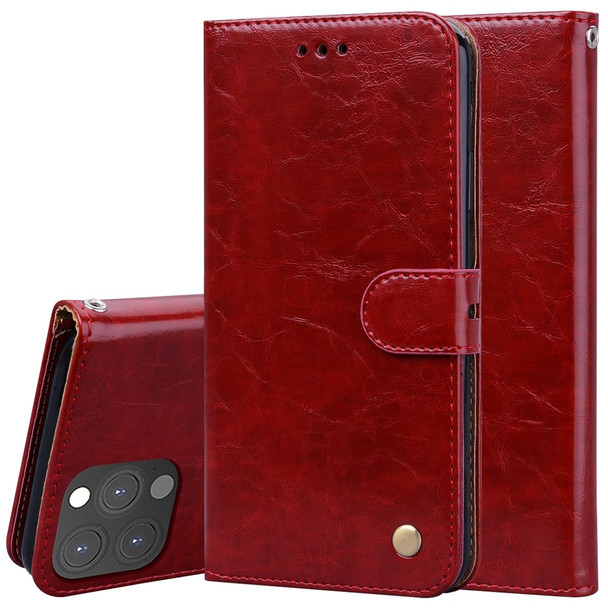 Business Style Oil Wax Texture Horizontal Flip Leatherette Case with Holder & Card Slots & Wallet - iPhone 13 Pro(Red)