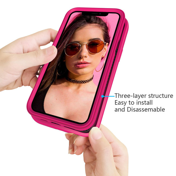 Wave Pattern 3 in 1 Silicone + PC Shockproof Protective Case - iPhone 13 Pro Max(Hot Pink)