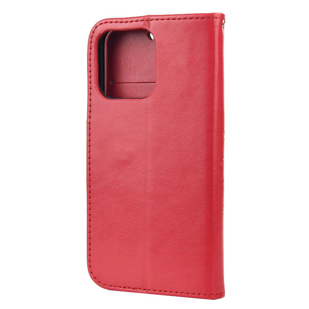 Butterfly Flower Pattern Horizontal Flip Leatherette Case with Holder & Card Slots & Wallet - iPhone 13 Pro Max(Red)