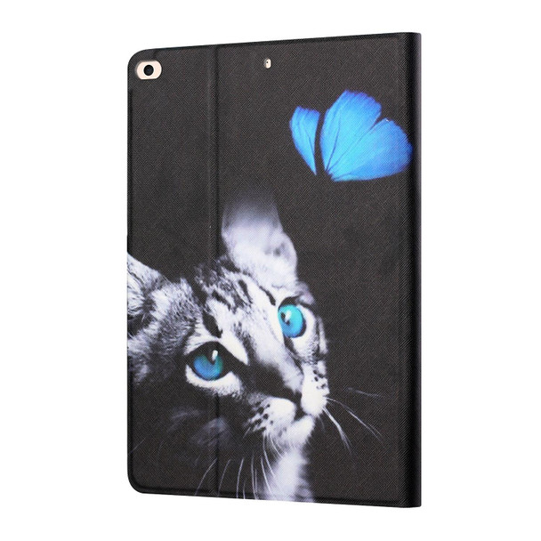 Colored Drawing Horizontal Flip Leatherette Case with Holder & Card Slots & Sleep / Wake-up Function - iPad Air / Air 2 / 2017 / 2018(Butterfly Cat)