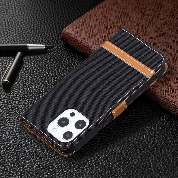 Color Matching Denim Texture Horizontal Flip Leatherette Case with Holder & Card Slots & Wallet & Lanyard - iPhone 13(Black)