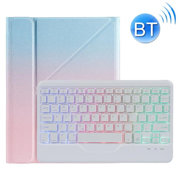 B07S Splittable Backlight Bluetooth Keyboard Leatherette Tablet Case with Triangle Holder & Pen Slot - iPad 9.7 2018 & 2017 / Pro 9.7 / Air 2(Gradient Blue Pink)
