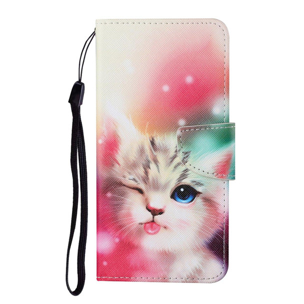 Samsung Galaxy S20 FE Colored Drawing Pattern Horizontal Flip Leather Case with Holder & Card Slots & Wallet & Lanyard(Squint Cat)