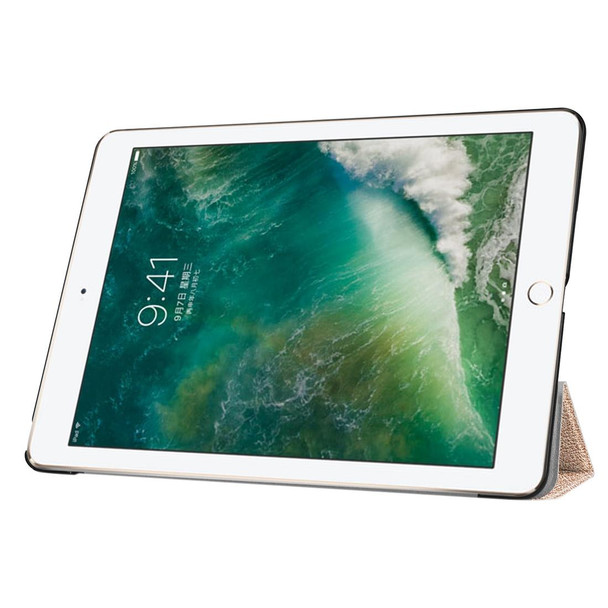 iPad 9.7 (2018) & iPad 9.7 (2017) Custer Texture Horizontal Flip Leather Case with Three-folding Holder & Sleep / Wake-up Function(Gold)