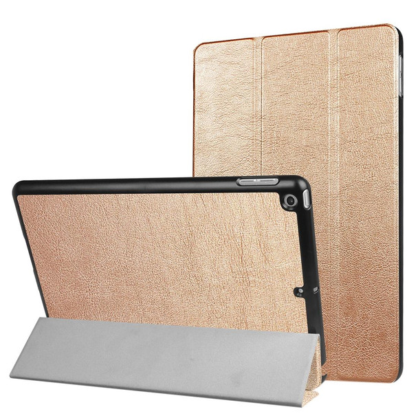 iPad 9.7 (2018) & iPad 9.7 (2017) Custer Texture Horizontal Flip Leather Case with Three-folding Holder & Sleep / Wake-up Function(Gold)