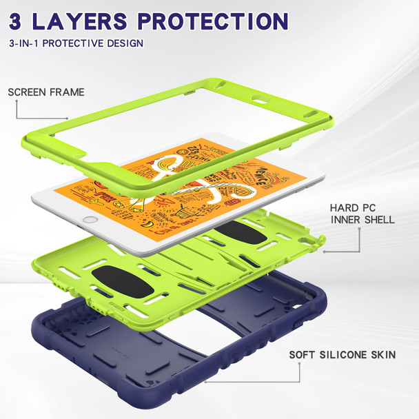 3-Layer Protection Screen Frame + PC + Silicone Shockproof Combination Case with Holder - iPad mini 5 / 4(Navy Blue + Lime)