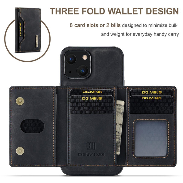 DG.MING M2 Series 3-Fold Card Bag + Magnetic Shockproof Case with Wallet & Holder Function - iPhone 13(Black)