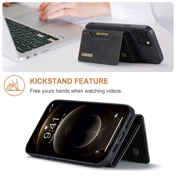 DG.MING M2 Series 3-Fold Card Bag + Magnetic Shockproof Case with Wallet & Holder Function - iPhone 13 mini(Black)