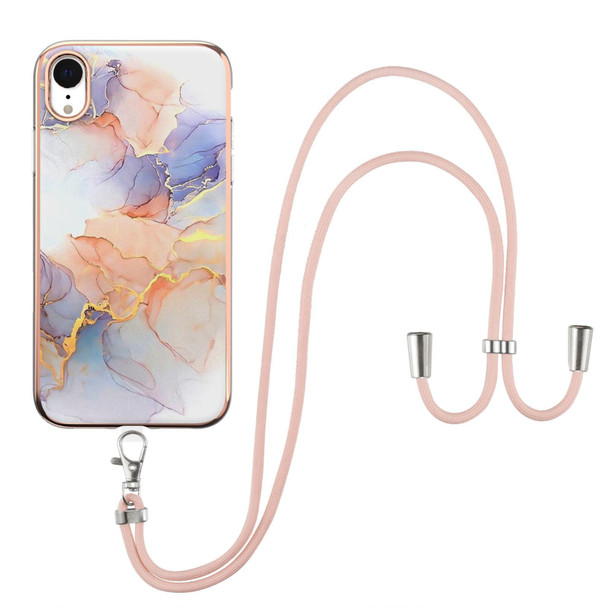 Electroplating Pattern IMD TPU Shockproof Case with Neck Lanyard - iPhone XR(Milky Way White Marble)