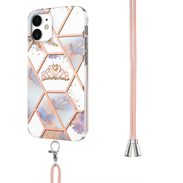 Electroplating Splicing Marble Flower Pattern TPU Shockproof Case with Lanyard - iPhone 12 mini(Imperial Crown)