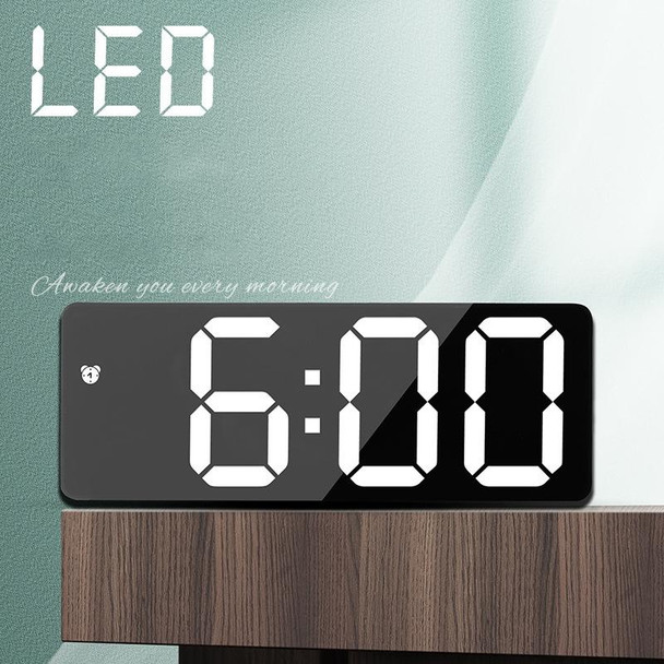 Mirror Bedside Alarm Clock Battery Plug-In Dual-Purpose LED Clock, Colour: Rectangle Black Shell (Black Surface Red light)