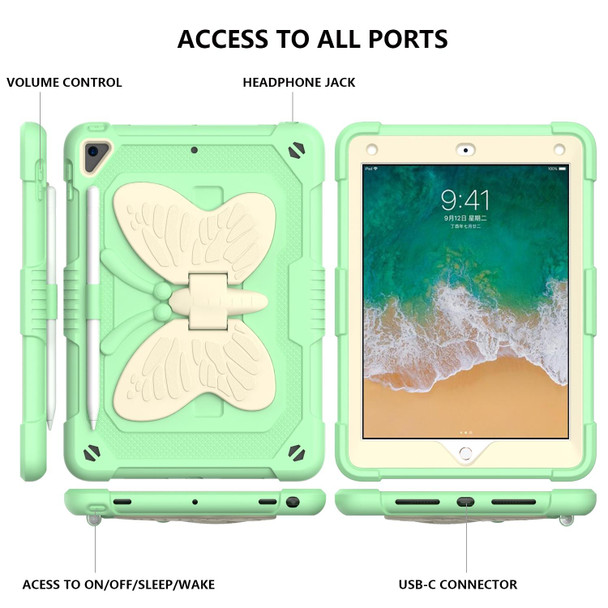 Beige PC + Silicone Anti-drop Protective Case with Butterfly Shape Holder & Pen Slot - iPad 9.7 2018 & 2017 / Pro 9.7 inch / Air 2 / 6(Beige + Fresh Green)