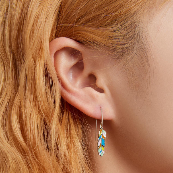 S925 Sterling Silver Colorful Feather Ear Hook Women Earrings