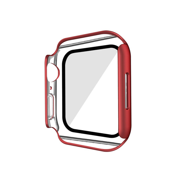 Electroplating Matte All-inclusive PC + Tempered Glass Watch Case - Apple Watch Series 7 41mm(Red Aluminum)