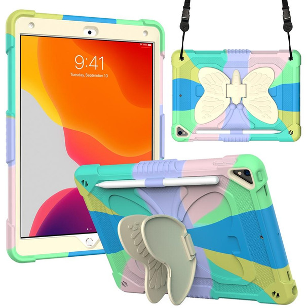 Beige PC + Silicone Anti-drop Protective Case with Butterfly Shape Holder & Pen Slot - iPad 10.2 2021 & 2020 & 2019 / Air 3 10.5 inch(Colorful Green)