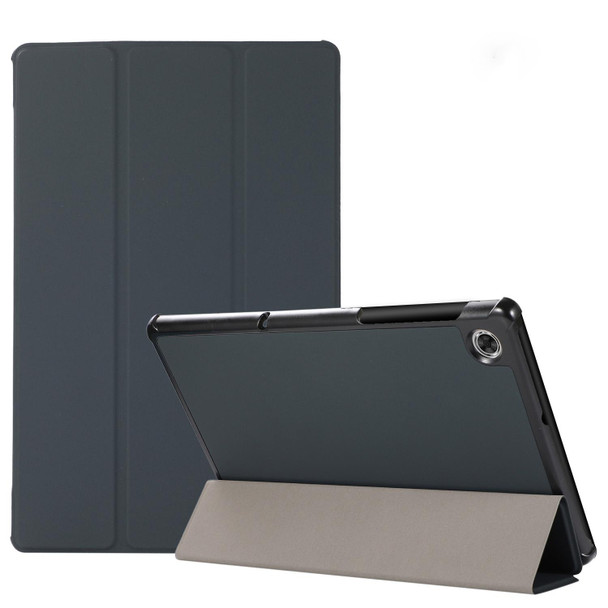3-folding Skin Texture Horizontal Flip TPU + PU Leatherette Case with Holder - Lenovo M10 Plus(Black)