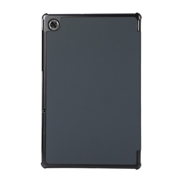 3-folding Skin Texture Horizontal Flip TPU + PU Leatherette Case with Holder - Lenovo M10 Plus(Black)