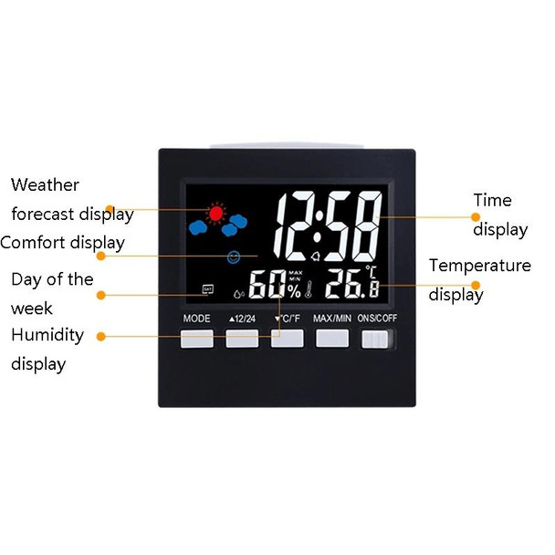 2159 Household Temperature And Humidity Display Alarm Clock Indoor Electronic Digital Display Multi-Function Color Screen Clock(Black)