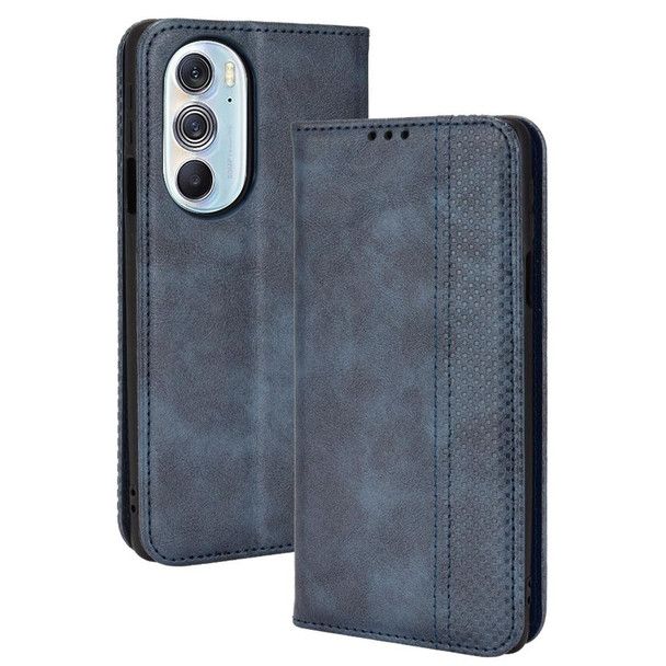 Motorola Moto Edge 30 Pro/Edge+ 2022/Edge X30 Magnetic Buckle Retro Crazy Horse Leather Phone Case(Blue)