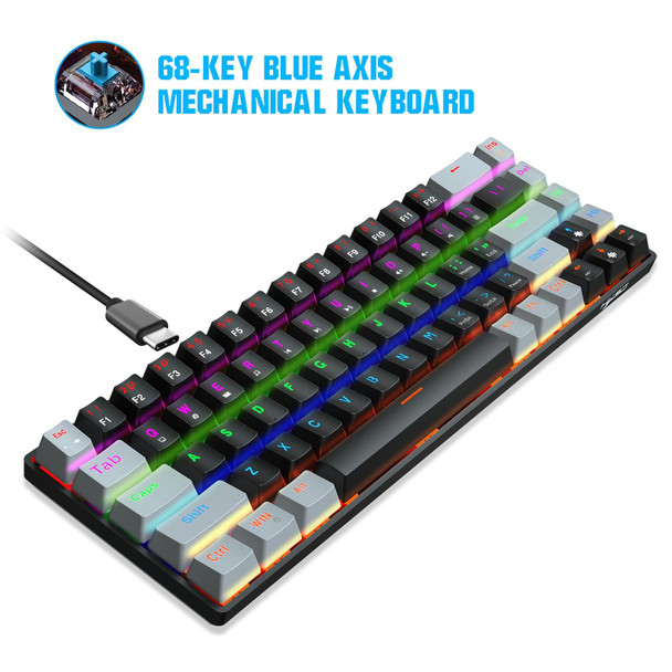 HXSJ V800 68 Keys Type-C Wired Cool Backlight Mechanical Keyboard(Blue Shaft)