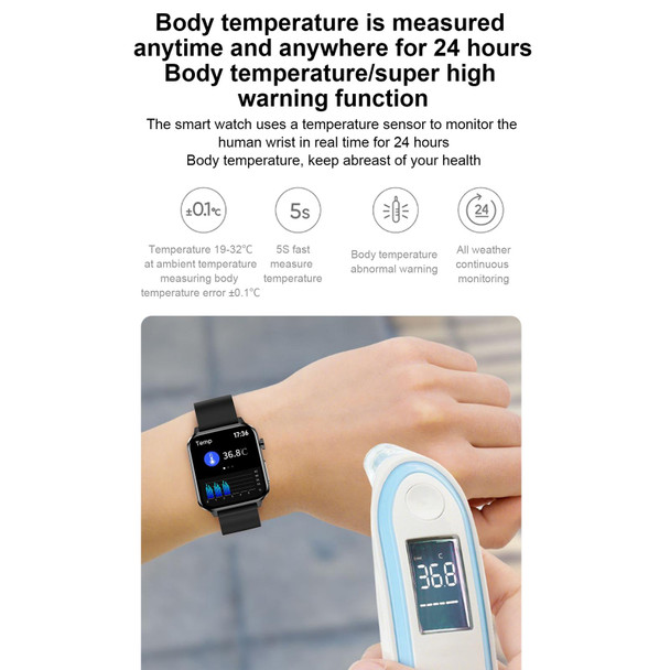 E86 1.7 inch TFT Color Screen IP68 Waterproof Smart Watch, Support Blood Oxygen Monitoring / Body Temperature Monitoring / AI Medical Diagnosis, Style: TPU Strap(Black)