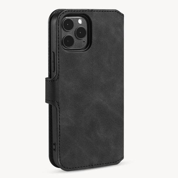 DG.MING Retro Oil Side Horizontal Flip Case with Holder & Card Slots & Wallet - iPhone 12 / 12 Pro(Black)