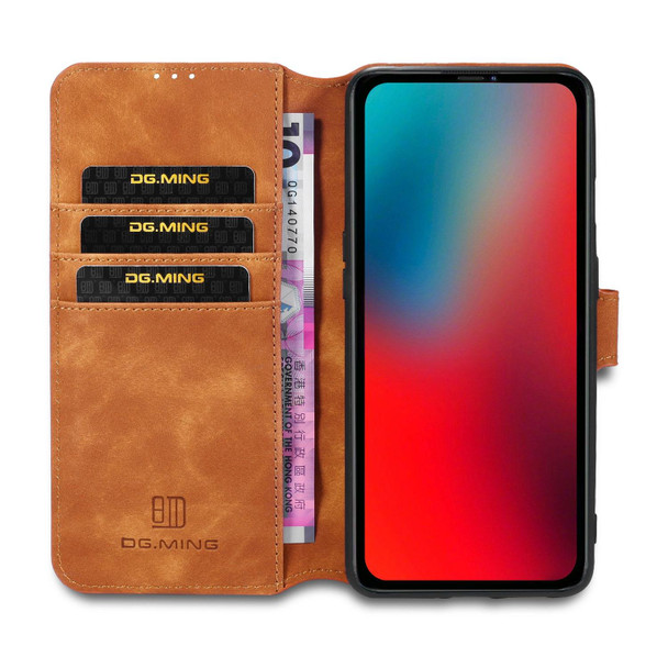 DG.MING Retro Oil Side Horizontal Flip Case with Holder & Card Slots & Wallet - iPhone 12 / 12 Pro(Brown)